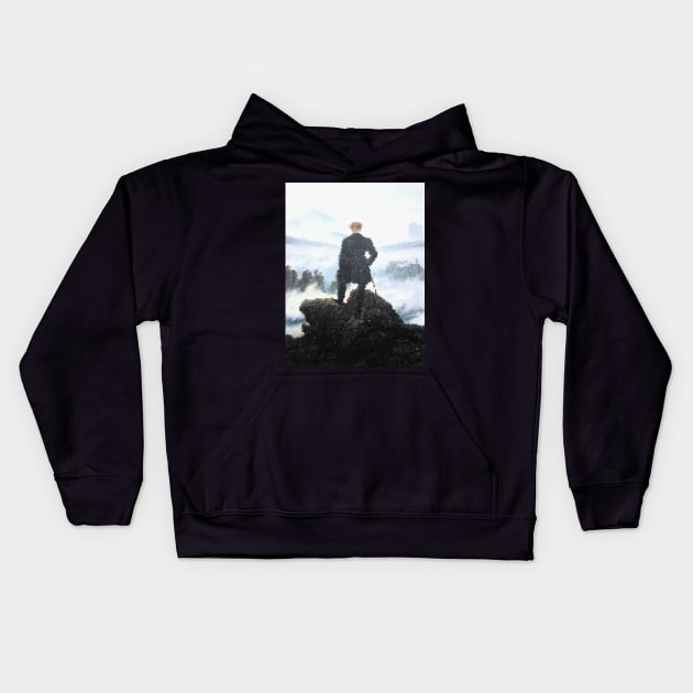 Wanderer above the Sea of Fog Pixels Kids Hoodie by Copeman Designs